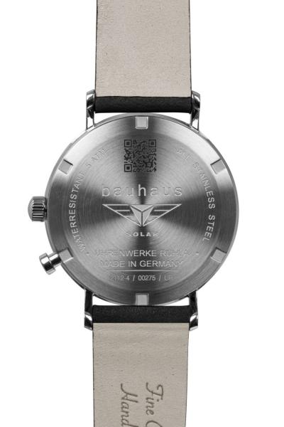 Bauhaus Herrenuhr Solar mit Energieanzeige und Lederarmband